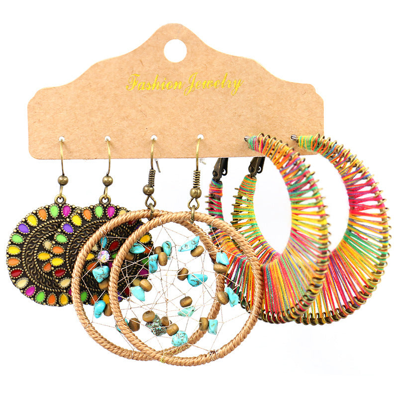 Wholesale Jewelry Vintage Ethnic Round Alloy Earrings
